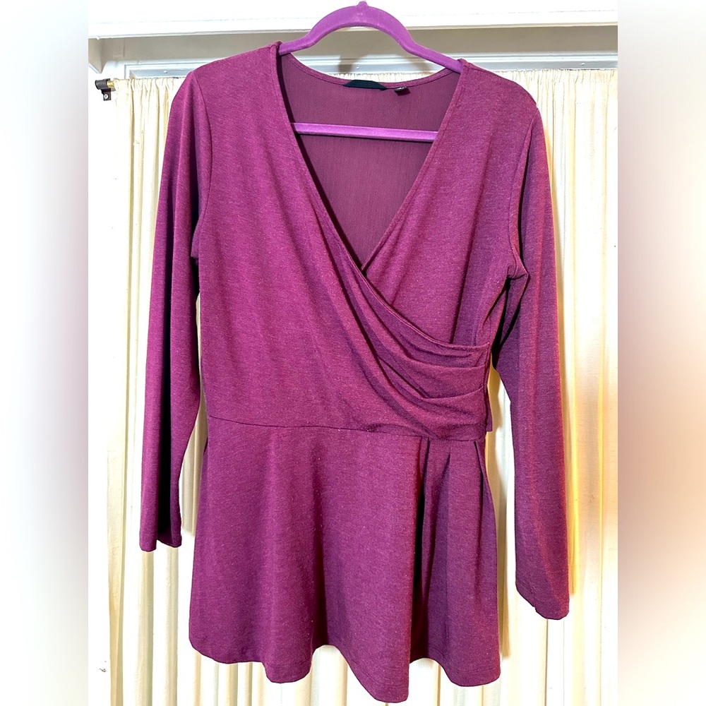 Betabrand Pose Peplum wrap top, Rouge, size Large